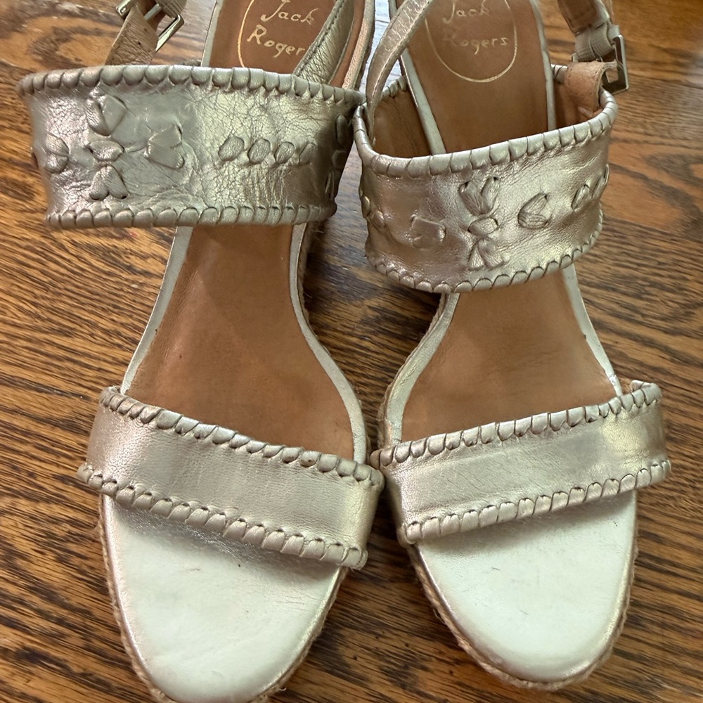 Jack Rogers Metallic Gold Leather Strap Sandals
